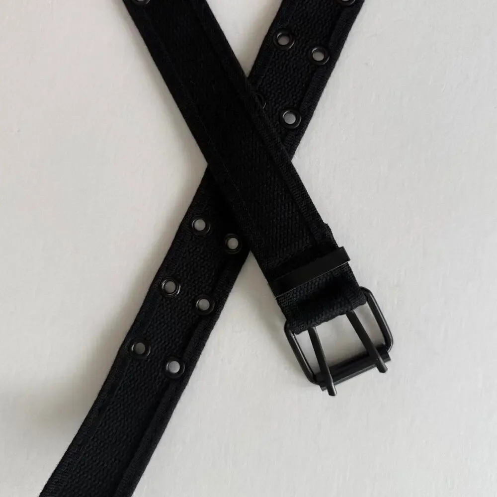 Black canvas belt with metal